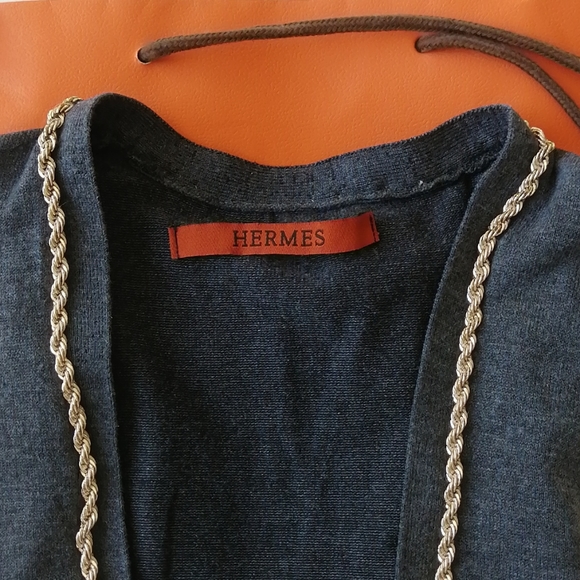 Hermes styled gold chain grey cardigans sweater - Picture 11 of 16